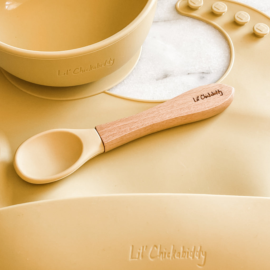 Mustard Silicone Bib Bowl and Spoon Feeding Set
