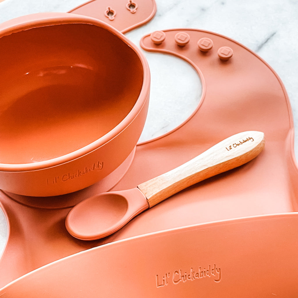 Terracotta Silicone Bib Bowl and Spoon Feeding Set