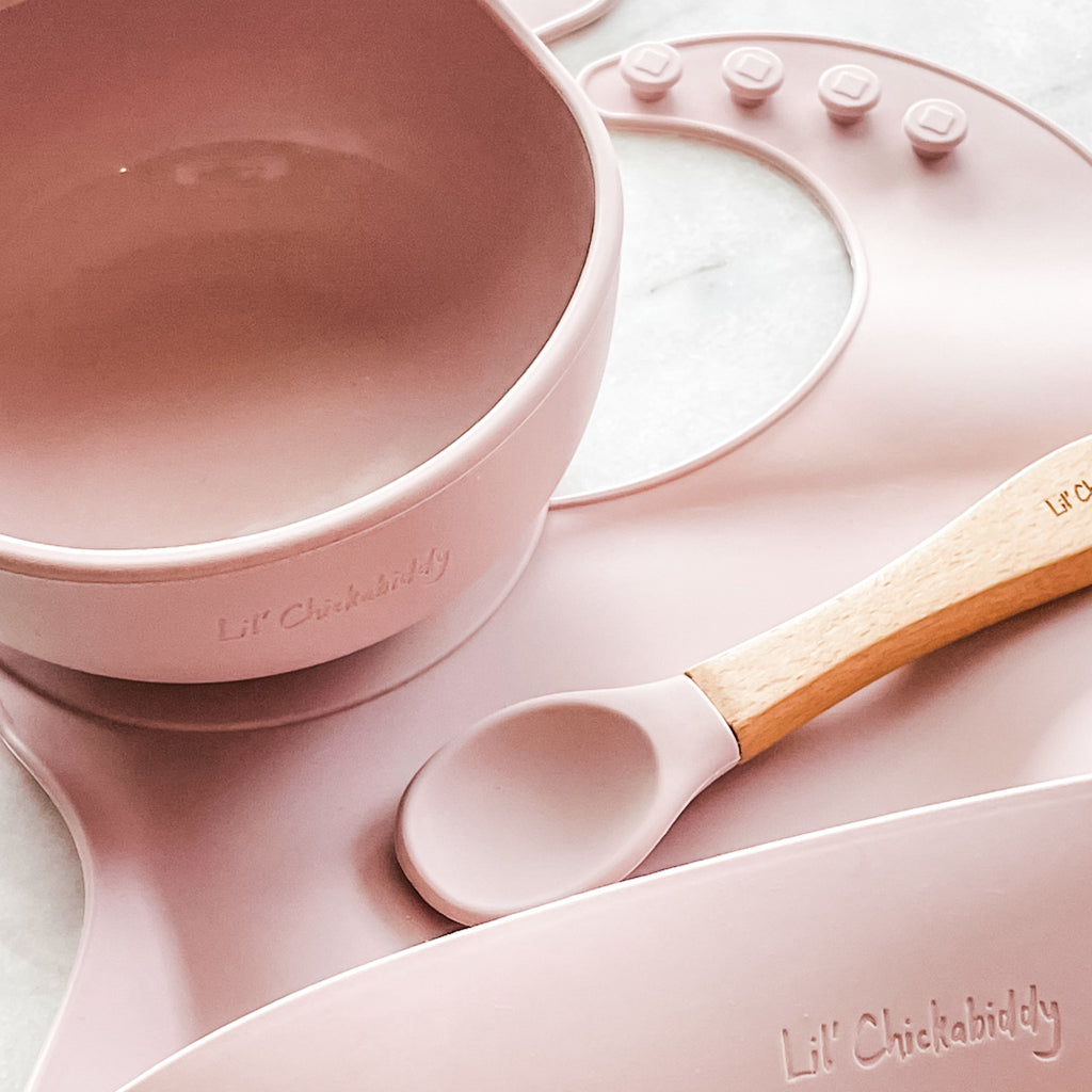Blush Silicone Bib Bowl and Spoon Feeding Set