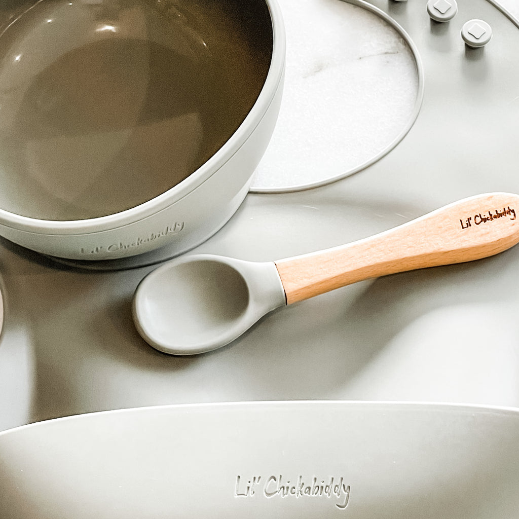 Sage Silicone Bib Bowl and Spoon Feeding Set